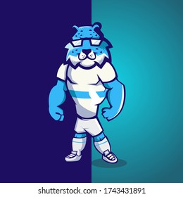 Blue Cheetah cartoon mascot design with modern illustration concept style for football team