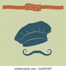 Blue Chef and cook hat isolated with mustache