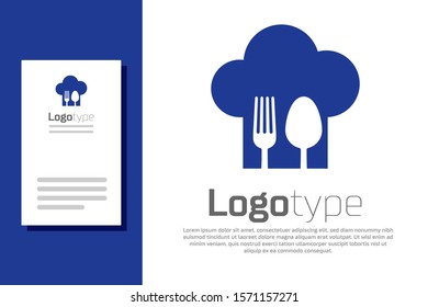 Blue Chef hat with fork and spoon icon isolated on white background. Cooking symbol. Restaurant menu. Cooks hat. Logo design template element. Vector Illustration