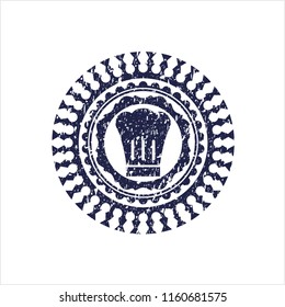 Blue chef hat icon inside distress grunge stamp