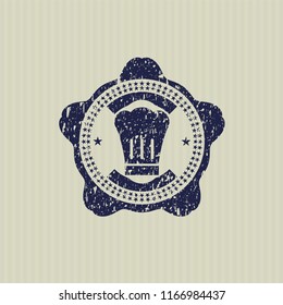 Blue chef hat icon inside distressed grunge seal