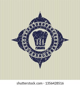 Blue chef hat icon inside rubber stamp