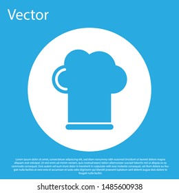 Blue Chef hat icon isolated on blue background. Cooking symbol. Cooks hat. White circle button. Vector Illustration