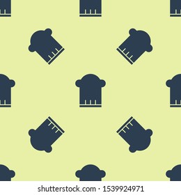 Blue Chef hat icon isolated seamless pattern on yellow background. Cooking symbol. Cooks hat.  Vector Illustration