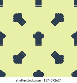 Blue Chef hat icon isolated seamless pattern on yellow background. Cooking symbol. Cooks hat.  Vector Illustration