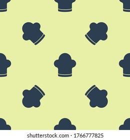 Icono de sombrero de Chef Azul aislado patrón sin fisuras en fondo amarillo. Símbolo de cocina. Cocina sombrero.  Vector