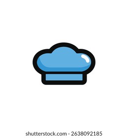 Blue chef's hat sits centered flat white cooking graphic