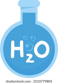 Matraz químico azul con fórmula molecular H2O, que representa el concepto de agua o química.