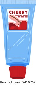 Blue cherry-flavored toothpaste tube illustration. Fruit toothpaste, dental care product, minty freshness. Vector illustration of hygiene supplies.