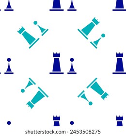 Blue Chess icon isolated seamless pattern on white background. Business strategy. Game, management, finance.  Vector Illustration