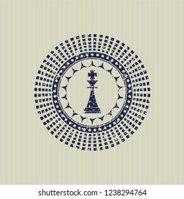 Blue chess king icon inside grunge stamp