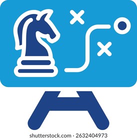 The blue chess knight pawn vector icon universally symbolizes strategy, maneuvering and tactical thinking.