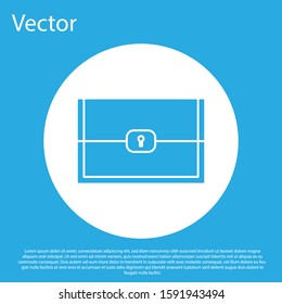Blue Chest for game icon isolated on blue background. White circle button. Vector Illustration