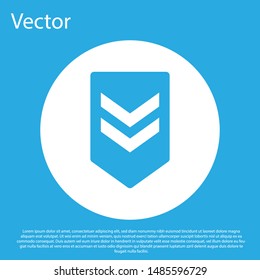 Blue Chevron icon isolated on blue background. Military badge sign. White circle button. Vector Illustration