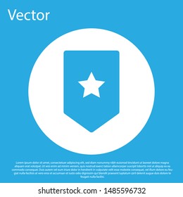 Blue Chevron icon isolated on blue background. Military badge sign. White circle button. Vector Illustration