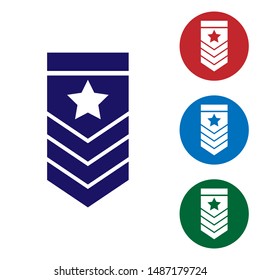 Blue Chevron icon isolated on white background. Military badge sign. Set color icons in circle buttons. Vector Illustration