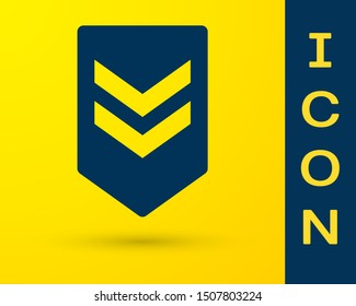 Blue Chevron icon isolated on yellow background. Military badge sign.  Vector Illustration