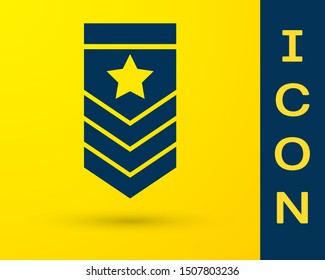 Blue Chevron icon isolated on yellow background. Military badge sign.  Vector Illustration