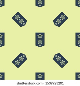 Blue Chevron icon isolated seamless pattern on yellow background. Military badge sign.  Vector Illustration