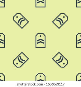 Blue Chevron icon isolated seamless pattern on yellow background. Military badge sign.  Vector Illustration