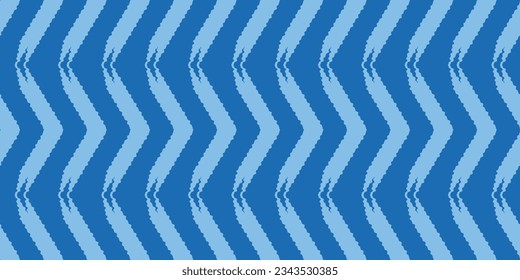Blue chevrons, seamless and wavy. Design for textile, fabric, clothing, curtain, rug, batik, ornament, background, wrapping. Vector. Seamless.