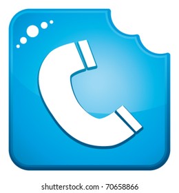 Blue chewed phone icon. Vector and isolated.
