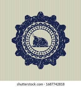 Blue chicken dish icon inside distressed grunge seal