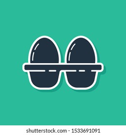 Blue Chicken egg in box icon isolated on green background.  Vector Illustration