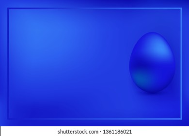 Blue chicken egg on blue background with frame. Design element. Happy easter. Greeting card with copy space. Blue  egg. Vector illustration.