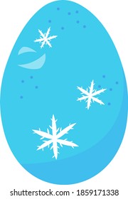 blue chicken egg with snowflake patterns object on white background food and cold season concept
