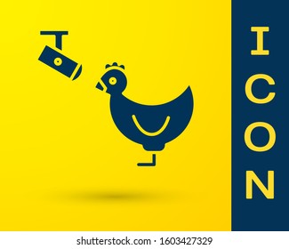Blue Chicken farm and wireless Controlling CCTV security camera icon isolated on yellow background.  Vector Illustration
