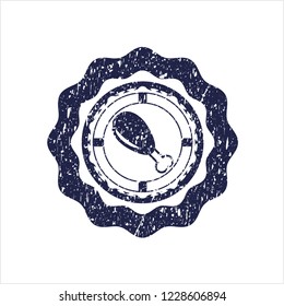 Blue chicken leg icon inside distress with rubber seal texture