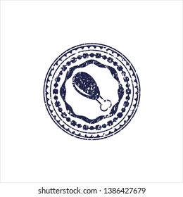 Blue chicken leg icon inside distress rubber grunge texture seal