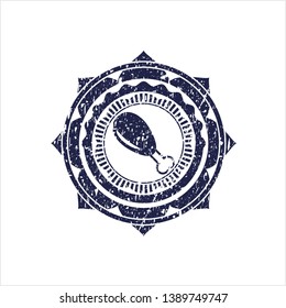 Blue chicken leg icon inside distress rubber seal
