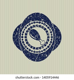 Blue chicken leg icon inside distressed rubber seal with grunge texture