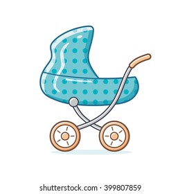 Blue child pram.
