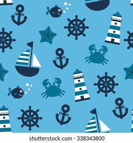blue childish vector nautical seamless pattern