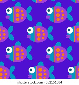 blue childish vector nautical seamless pattern with fish