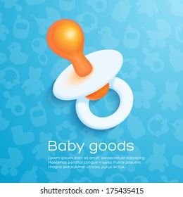 Blue children's background with pacifier. Vector illustration