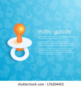 Blue children's background with pacifier. Vector illustration