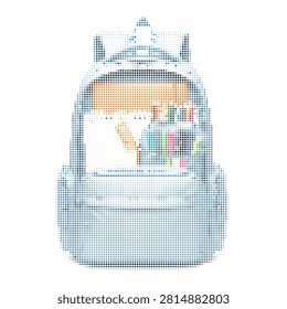 Blue children's backpack filled with various school supplies. perfect for education and learning essentials.