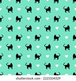 El patrón impecable de los niños azules se compone de muchos gatos y corazones lindos. Textura repetitiva infinita de gatitos encantadores para imprimir en paquete, tela, envolturas, sobres, tarjetas, ropa o papel de regalo.