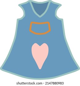 blue children's sundress summer dress with a pocket on the chest and a heart on the brim for a newborn baby girl child isolated vector hand drawing