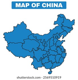 Blue China country map border outline vector