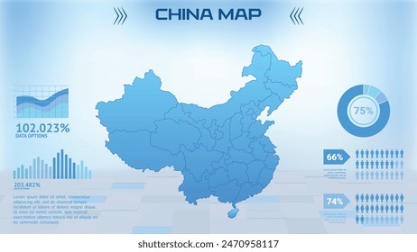 Blue China Map with States, Political China infographic map vector illustration