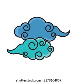 blue chinese clouds over white