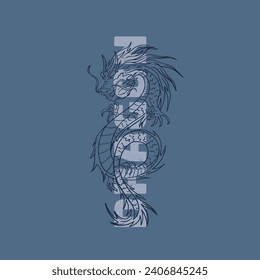 Blue Chinese Dragon tattoo vector