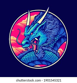 Blue Chinese Dragon Vector Illustration