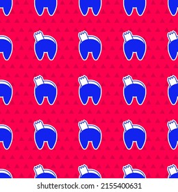 Blue Chinese fortune cookie icon isolated seamless pattern on red background. Asian traditional.  Vector