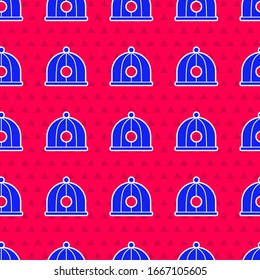 Blue Chinese hat icon isolated seamless pattern on red background.  Vector Illustration